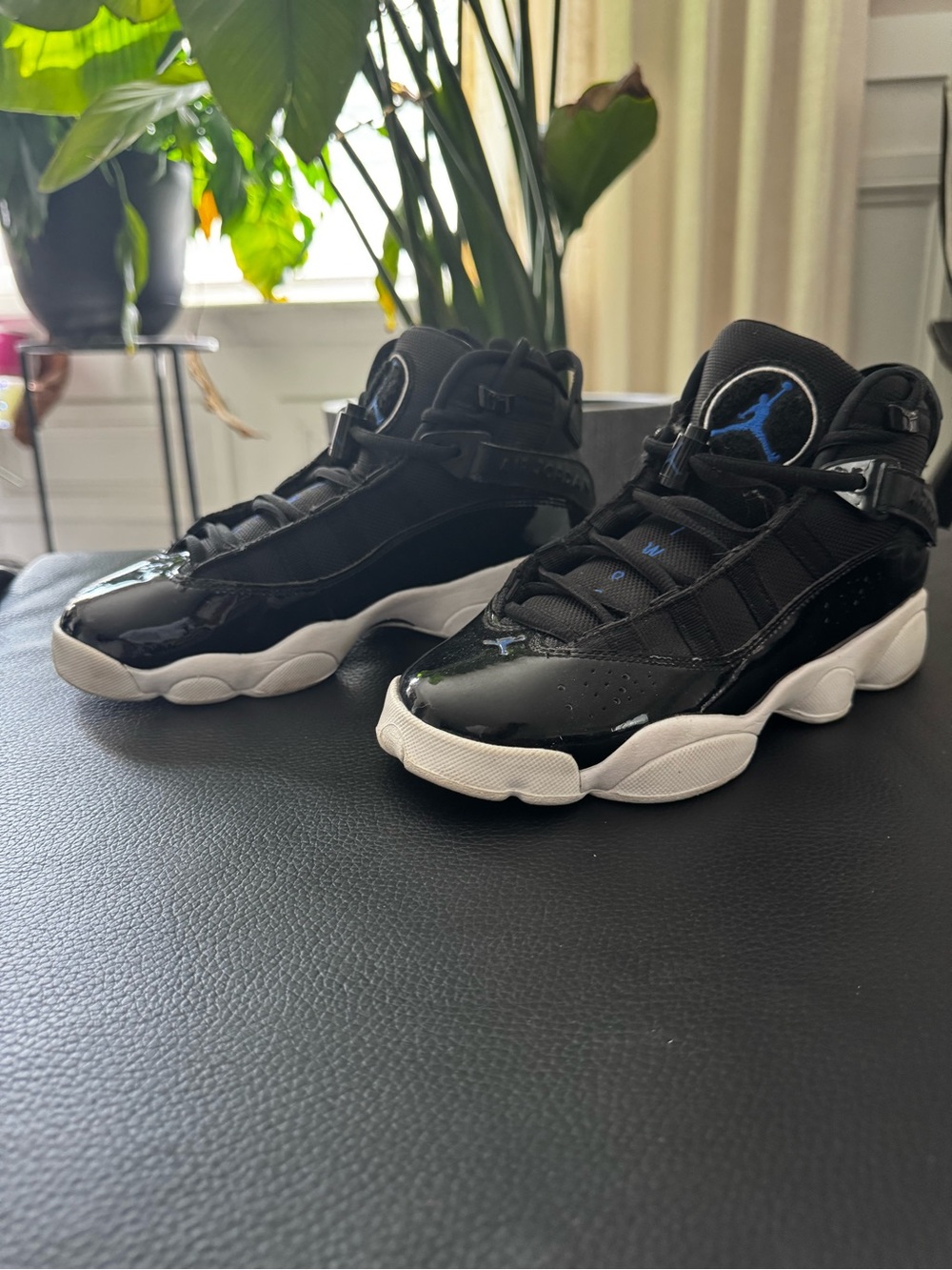 Jordan Kids Black and Blue High-Top Sneakers